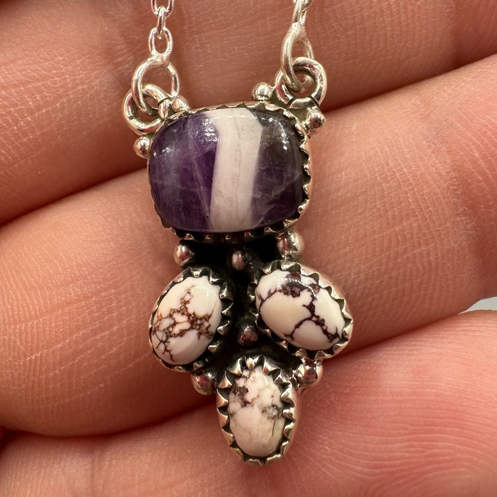 Chevron Amethyst & Wild Horse Jasper Sterling Silver 925 Handmade Necklace